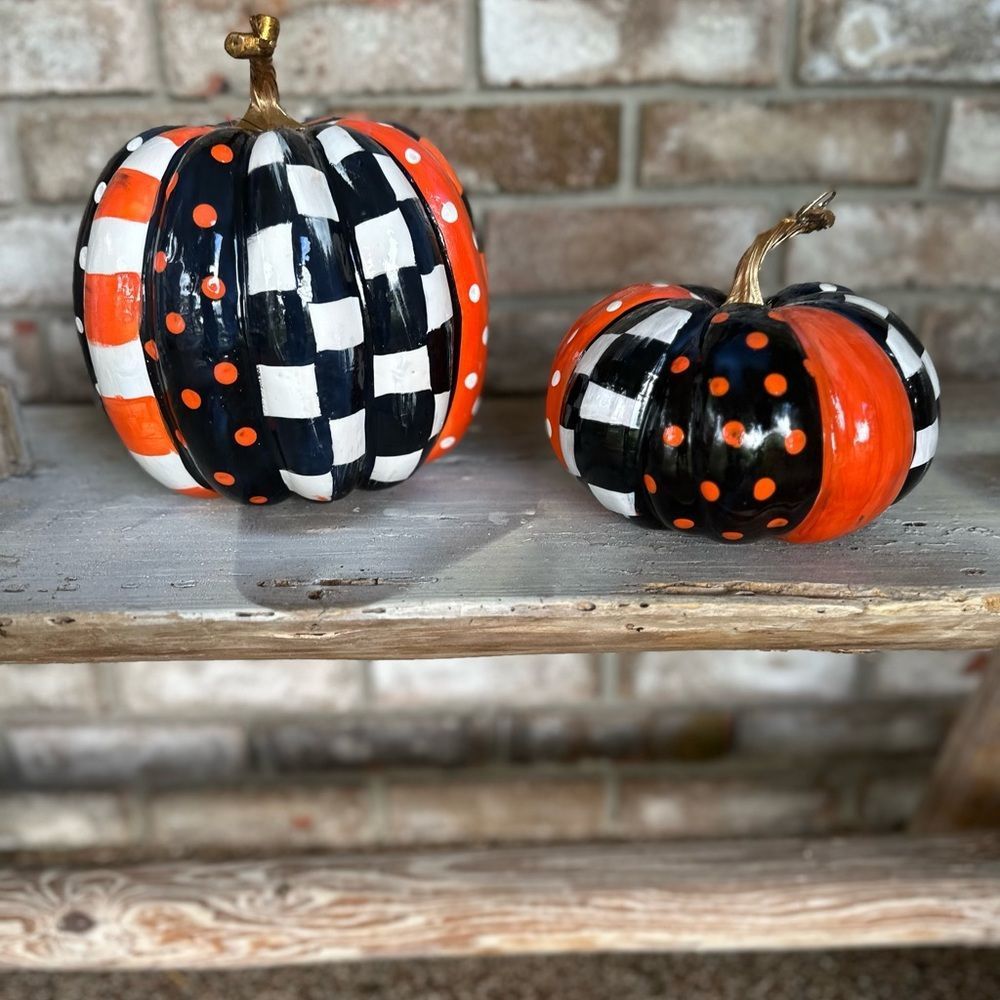 2 Whimsically Painted Pumpkins